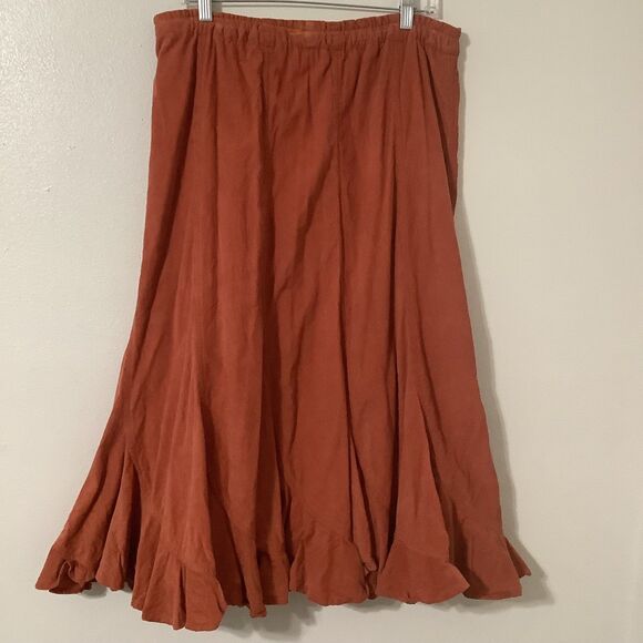 Vintage Orange Corduroy Cotton Festival Boho Hippie Pleated Ruffle Maxi Skirt M - Picture 4 of 8